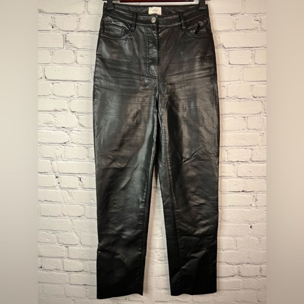 Wilfred Aritzia The Melina Faux Vegan Leather Straight Leg Trouser Pants Black 0